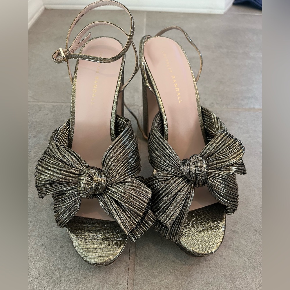 Brand New, Never Worn Loeffler Randall Natalia Platform Bow Heel- Gold